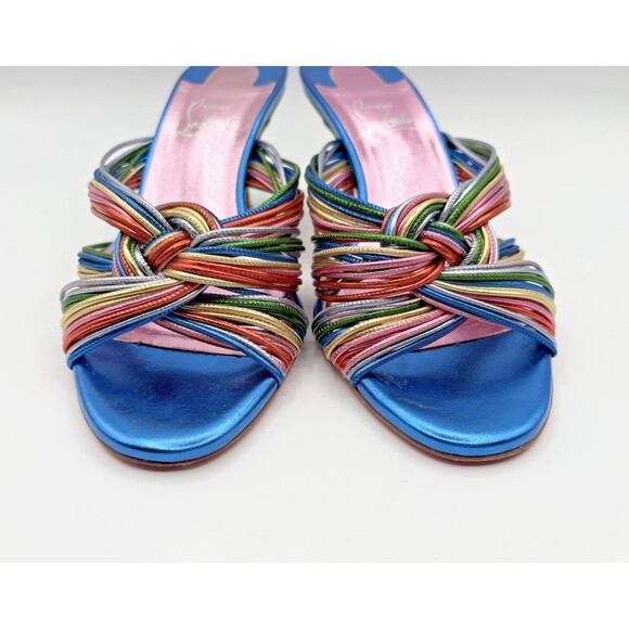 Christian Louboutin Blue & Pink Mettalic Mules Multitaski 70mm Sandals Sz 37 - Picture 7 of 13